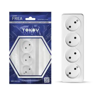Розетка 4-м ОП Frea 16А IP20 250В без заземл. АБС-пластик бел. TOKOV ELECTRIC TKE-FR-R4-C01 наличный и безналичный расчет