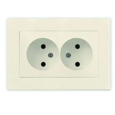 Розетка 2-м СП Афина 16А IP20 без заземл. в сборе сл. кость (ivory) Universal A0102-I наличный и безналичный расчет