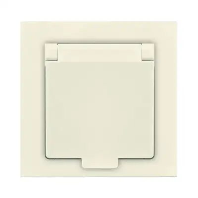 Розетка 1-м СП Афина 16А IP20 с заземл. с крышкой в сборе сл. кость (ivory) Universal A0029-I наличный и безналичный расчет