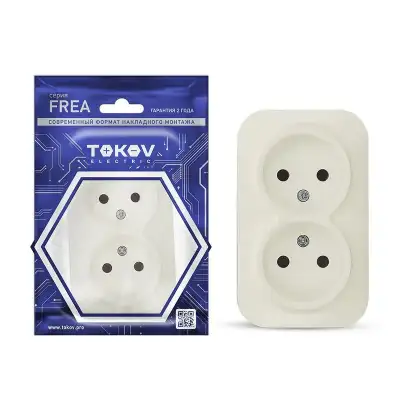 Розетка 2-м ОП Frea 16А IP20 250В без заземл. АБС-пластик беж. TOKOV ELECTRIC TKE-FR-R2-C02 наличный и безналичный расчет