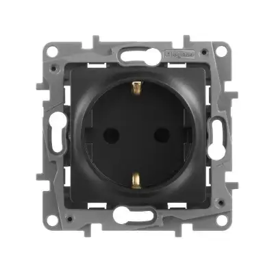 Розетка 1-м СП Etika 16А IP31 250В 2P+E с заземл. защ. шторки немецк. стандарт винтов. клеммы механизм антрацит Leg 672622 наличный и безналичный расчет