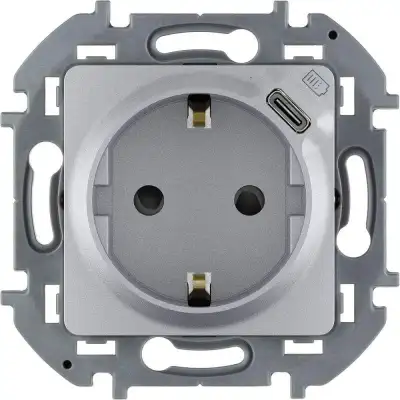 Розетка 1-м СП Inspiria 16А IP20 250В 2P+E немецк. стандарт с заряд. устройством USB тип C 1.5А 5В механизм алюм. Leg 673772 наличный и безналичный расчет