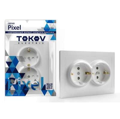 Розетка 2-м СП Pixel 16А IP20 с заземл. защ. шторки в сборе бел. TOKOV ELECTRIC TKE-PX-R2FZSF-C01 наличный и безналичный расчет