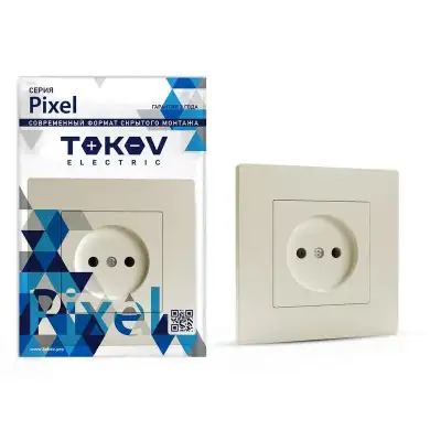 Розетка 1-м СП Pixel 16А IP20 без заземл. в сборе беж. TOKOV ELECTRIC TKE-PX-R1F-C02 наличный и безналичный расчет