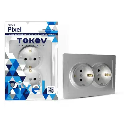 Розетка 2-м СП Pixel 16А IP20 с заземл. защ. шторки в сборе алюм. TOKOV ELECTRIC TKE-PX-R2FZSF-C03 наличный и безналичный расчет