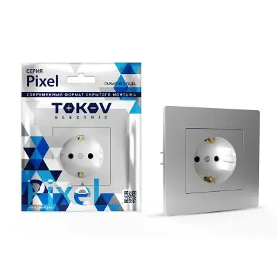 Розетка 1-м СП Pixel 16А IP20 с заземл. защ. шторки в сборе алюм. TOKOV ELECTRIC TKE-PX-R1FZSF-C03 наличный и безналичный расчет