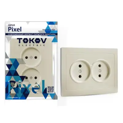 Розетка 2-м СП Pixel 16А IP20 без заземл. в сборе беж. TOKOV ELECTRIC TKE-PX-R2F-C02 наличный и безналичный расчет