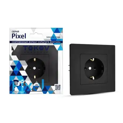 Розетка 1-м СП Pixel 16А IP20 с заземл. защ. шторки в сборе карбон TOKOV ELECTRIC TKE-PX-R1FZSF-C14 наличный и безналичный расчет