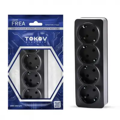 Розетка 4-м ОП Frea 16А IP20 250В с заземл. АБС-пластик карбон TOKOV ELECTRIC TKE-FR-R4Z-C14 наличный и безналичный расчет