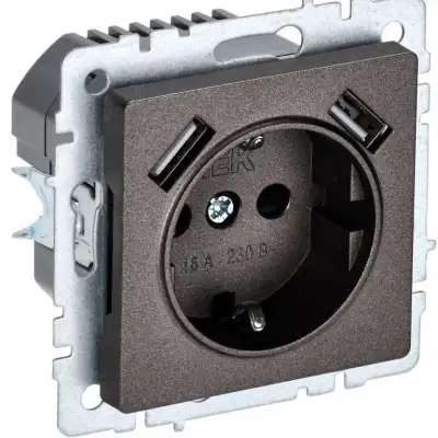Розетка BRITE РЮш10-1-БрТБ 16А с USB A+A 2.1А с заземл. защ. шторки темн. бронза IEK BR-R14-16-U21-D21-K45 наличный и безналичный расчет