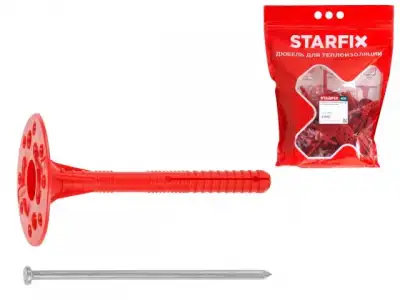 Дюбель для теплоизоляции 10х120 мм с металлич. гвоздем (50 шт в дой-паке) STARFIX наличный и безналичный расчет