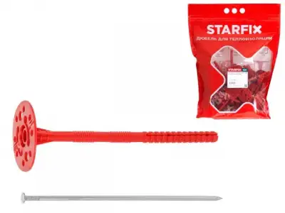 Дюбель для теплоизоляции 10х180 мм с металлич. гвоздем (30 шт в дой-паке) STARFIX наличный и безналичный расчет
