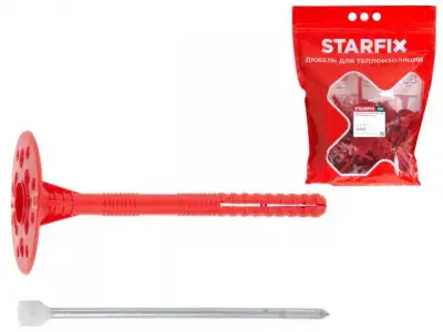 Дюбель для теплоизоляции 10х140 мм с металлич. гвоздем, термогол. (50 шт в дой-паке) STARFIX наличный и безналичный расчет