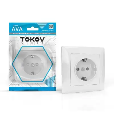 Розетка 1-м СП AVA 16А IP20 с заземл. защ. шторки в сборе бел. TOKOV LIGHT TKL-AV-R1FZSF-C01 наличный и безналичный расчет