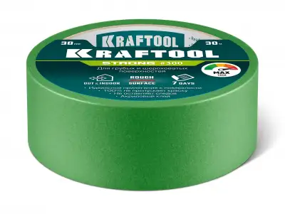 KRAFTOOL #300 Strong 38 мм х 30 м, для грубых и шероховатых поверхностей, малярная лента (12103-38) наличный и безналичный расчет