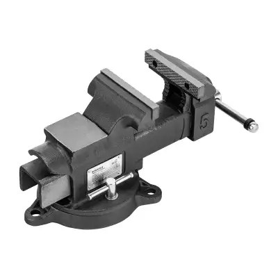 Тиски слесарные BVH-125, 125 мм, поворотные, стальная направляющая, с наковальней //Denzel наличный и безналичный расчет