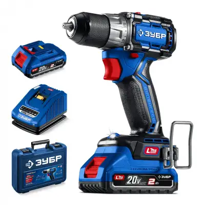 ЗУБР КОМПАКТ 20 В, 50 Н·м, 2 АКБ LMS (2 А·ч), бесщеточная дрель-шуруповерт, кейс, ПРОФЕССИОНАЛ (DB-50-22) наличный и безналичный расчет