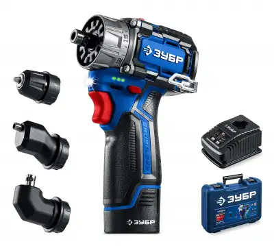 ЗУБР КОМБИ, 12 В, 45 Н·м, 1 АКБ тип Т7 (2 А·ч), дрель-шуруповерт, кейс, Профессионал (DB-125-21) наличный и безналичный расчет