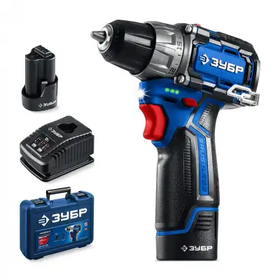 ЗУБР КОМПАКТ, 12 В, 45 Н·м, 2 АКБ тип Т7 (2 А·ч), дрель-шуруповерт, кейс, Профессионал (DB-121-22) наличный и безналичный расчет