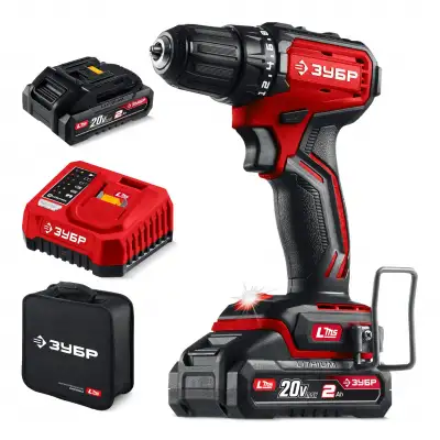 ЗУБР 20 В, 45 Н·м, 2 АКБ LMS (2 А·ч), бесщеточная дрель-шуруповерт, сумка (ДБ-45-22) наличный и безналичный расчет