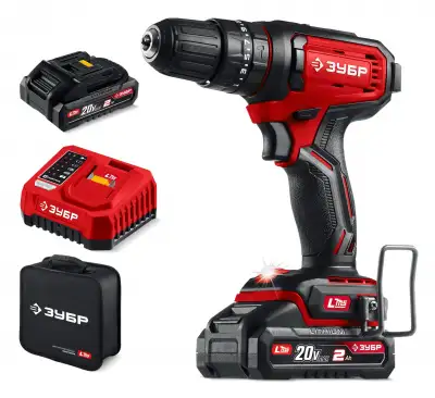 ЗУБР 20 В, 40 Н·м, 2 АКБ LMS (2 А·ч), ударная дрель-шуруповерт, сумка (ДШУ-40-22) наличный и безналичный расчет