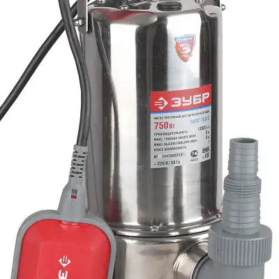 Насос погружной, ЗУБР ЗНПГ-750-С, для грязной воды, корпус из нержавеющей стали, пропускная способность 230 л/мин, 750 Вт, напор 8 м, провод 10 м наличный и безналичный расчет