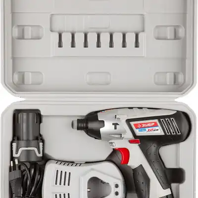 Гайковерт аккумуляторный ЗУБР ударный, 90 Нм, реверс, БЗУ, элек тормоз, 1,5А/ч, HEX 1/4″, 2 АКБ, БЗУ, Li-Ion, 12В, кейс наличный и безналичный расчет