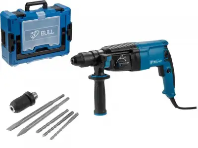 Перфоратор BULL BH 2602 в чем. Xcase 800 Вт, 3.0 Дж, 4 реж. + 2 зубила, 3 сверла, БЗП в комплекте (800 Вт, 3.0 Дж, 4 реж., патрон SDS-plus, БЗП в комп наличный и безналичный расчет
