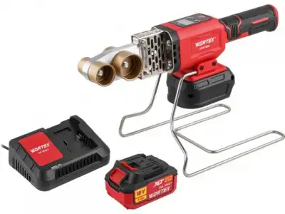 Аккум. сварочный аппарат для полимерных труб WORTEX CWM 1834 ALL1 XLT SET с акб и зу+3 насадки (300 Вт, 25-340 C, электронная регулировка.) наличный и безналичный расчет