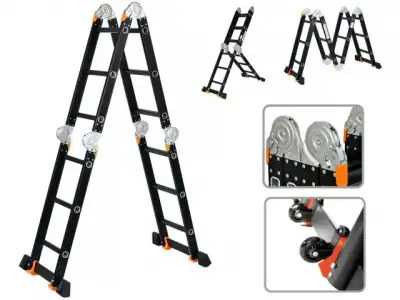 Лестница алюм. многофункц.4х3 ступ.(стрем.-175см,лестн.-355см) 12,3кг BLACK LINE STARTUL (ST9930-03) (усиленное шарнирное соединение, прорезиненные ко наличный и безналичный расчет