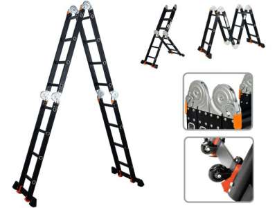 Лестница алюм. многофункц.4х4 ступ.(стрем.-229см,лестн.-465см) 13,8кг BLACK LINE STARTUL (ST9930-04) (усиленное шарнирное соединение, прорезиненные ко наличный и безналичный расчет