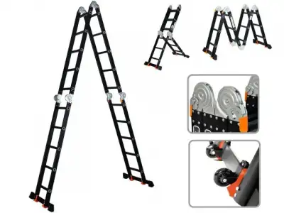 Лестница алюм. многофункц.4х5 ступ.(стрем.-283см,лестн.-580см) 15,5кг BLACK LINE STARTUL (ST9930-05) (усиленное шарнирное соединение, прорезиненные ко наличный и безналичный расчет