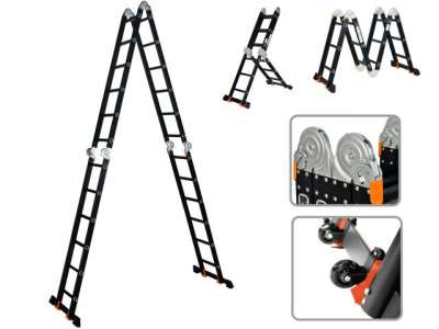 Лестница алюм. многофункц.4х6 ступ.(стрем.-332см,лестн.-690см) 17,0кг BLACK LINE STARTUL (ST9930-06) (усиленное шарнирное соединение, прорезиненные ко наличный и безналичный расчет