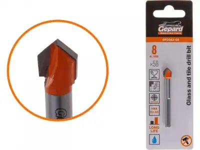 Сверло по кафелю/стеклу  8x58 мм трехгр. хвостовик GEPARD (GP2082-08) (по керамической плитке) наличный и безналичный расчет