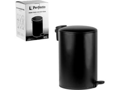 Ведро для мусора с педалью, 12 л, черное, серия Black Onyx, сталь, PERFECTO LINEA (с микролифтом) наличный и безналичный расчет
