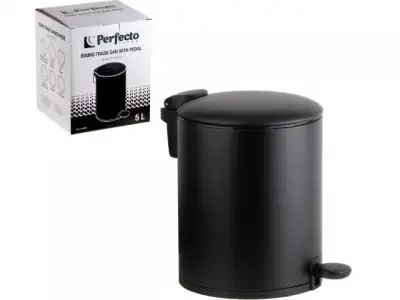 Ведро для мусора с педалью, 5 л, черное, серия Black Onyx, сталь, PERFECTO LINEA (с микролифтом) наличный и безналичный расчет