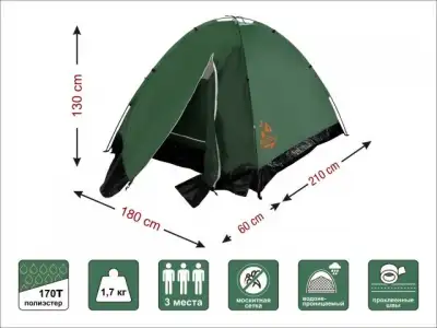 Палатка c тамбуром Coyote Plus-3, ARIZONE (размер: 210х180х130 см) наличный и безналичный расчет