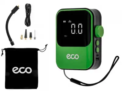 Компрессор автомобильный ECO AE-007 Comfort (7,4 В, 40 Вт, 18 л/мин, 4000 мА·ч, 10 Бар, LED дисплей, режим повербанка, фонарь, 4 насадки, сумка) наличный и безналичный расчет