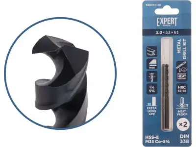 Сверло по металлу ц/х 3.0х33х61 мм HSS-Co, комплект из 2-х шт Black EXPERT STARTUL (кобальт 5%) наличный и безналичный расчет