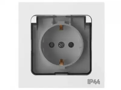 Розетка 1-ая с з/к крышкой прозрачн (скрытая, с/з, брызг. защ.) белая,  Astrum, Bylectrica наличный и безналичный расчет