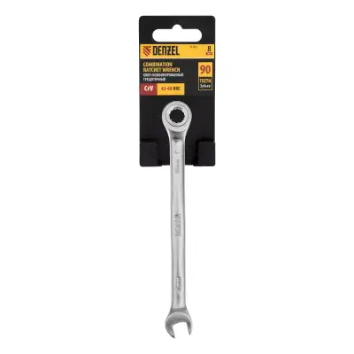 Ключ комбинированный трещоточный, 8 мм, CrV, матовый хром Denzel наличный и безналичный расчет