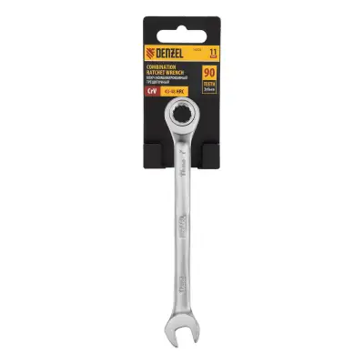 Ключ комбинированный трещоточный, 11 мм, CrV, матовый хром Denzel наличный и безналичный расчет