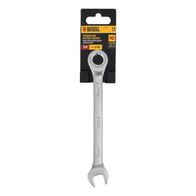 Ключ комбинированный трещоточный, 13 мм, CrV, матовый хром Denzel наличный и безналичный расчет