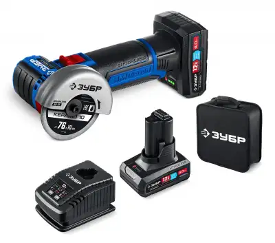 ЗУБР 12 В, D76 мм, 2 АКБ тип Т7 (4 А·ч), бесщеточная УШМ, сумка, Профессионал (AB-76-42) наличный и безналичный расчет