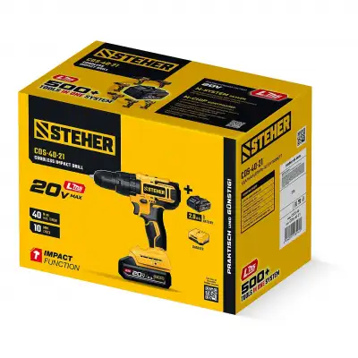 STEHER 20 В, 40 Н·м, 1 АКБ LMS (2 А·ч), ударная дрель-шуруповерт (CDS-40-21) наличный и безналичный расчет