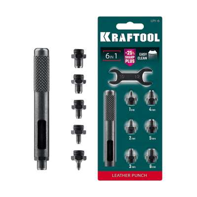 KRAFTOOL LPI-6 с набором насадок 1-6 мм, ударный пробойник для кожи (22951) наличный и безналичный расчет