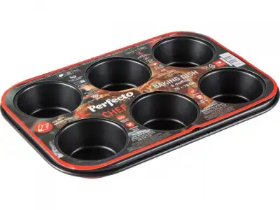 Форма для выпечки, прямоугольная, 6 кексов, 26х18 см, антипригарное покрытие, CHEF, PERFECTO LINEA наличный и безналичный расчет