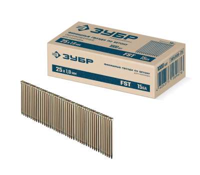 ЗУБР FST 25 х 1.8 мм, финишные гвозди по бетону оцинкованные, калибр 15GA, 1000 шт (305389-25) наличный и безналичный расчет