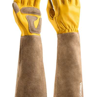 GRINDA ROSE, M (8), кожаные садовые перчатки для колючих кустарников с увеличенной крагой, усиленная ладонь и кончики пальцев, PRO Line (11303-M) наличный и безналичный расчет