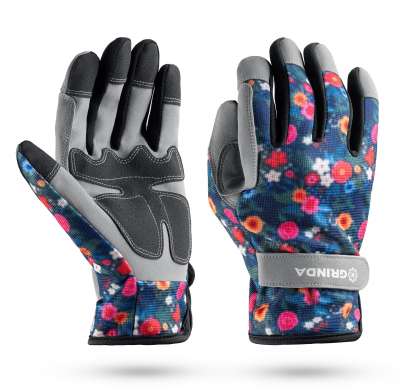 GRINDA AMBER, M (8), садовые перчатки из искусственной кожи с усиленным наладонником и кончиками пальцев, PRO Line (1139-M) наличный и безналичный расчет